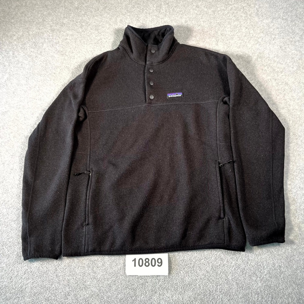 Patagonia Sweater Womens Medium Black Fleece Lined Snap Mock Neck Warm Cozy